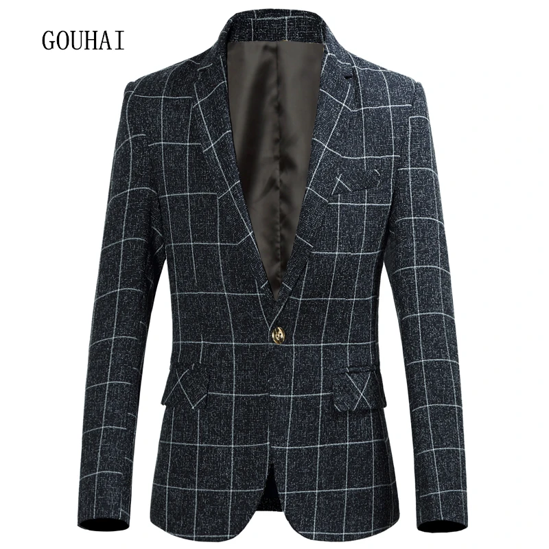 Блейзер мужской костюм модный пиджак Мужской приталенный Повседневный клетчатый пиджак мужской блейзер на одной пуговице размера плюс M-5XL 6XL высокое качество