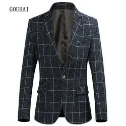 Блейзер мужские костюмы мода 2019 г. куртка для мужчин s Slim Fit повседневное плед Куртки Блейзер одной кнопки плюс размеры M-5XL 6XL высокое