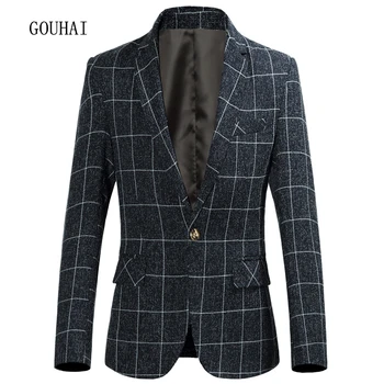 

Blazer Men Suit 2019 Fashion Jacket Mens Slim Fit Casual Plaid Jackets Men Blazer Single Button Plus Size M-5XL 6XL High Quality