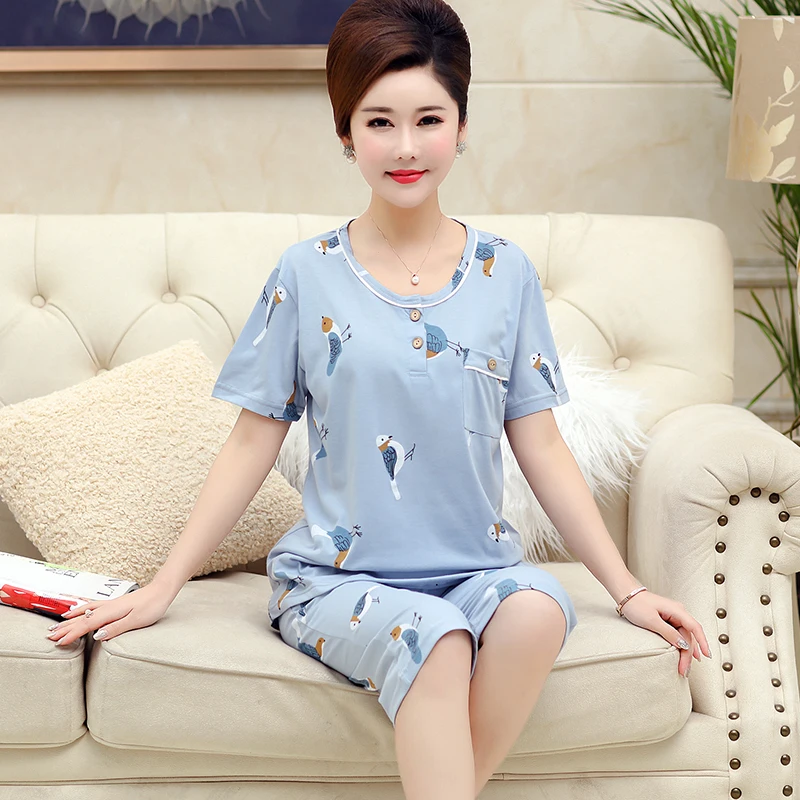 

Factory Sale 2022 New Women Pajamas Suits Casual Home Suit Sleepwear Short Sleeve Pyjamas Comfortable Female Cotton Pajamas 4XL