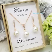 Персонализированные текст подарок для невесты на заказ ожерелье Элегантный жемчуг Висячие, серьги из жемчуга набор подарки на день рождения