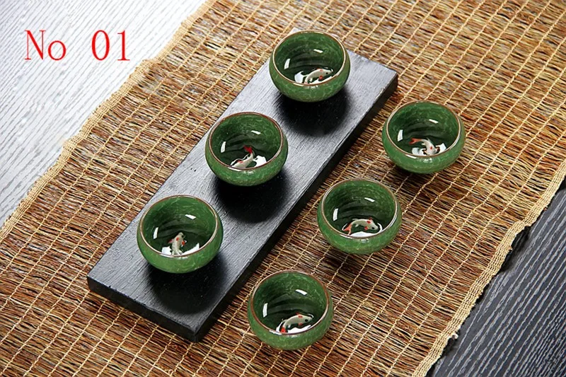Hot Sale! 6pcs Ceramic Golden Fish China tea set Kung Fu Tea Cup Set Crackle Glaze Travel Tea Bowl Chinese Porcelain Teacup Sets