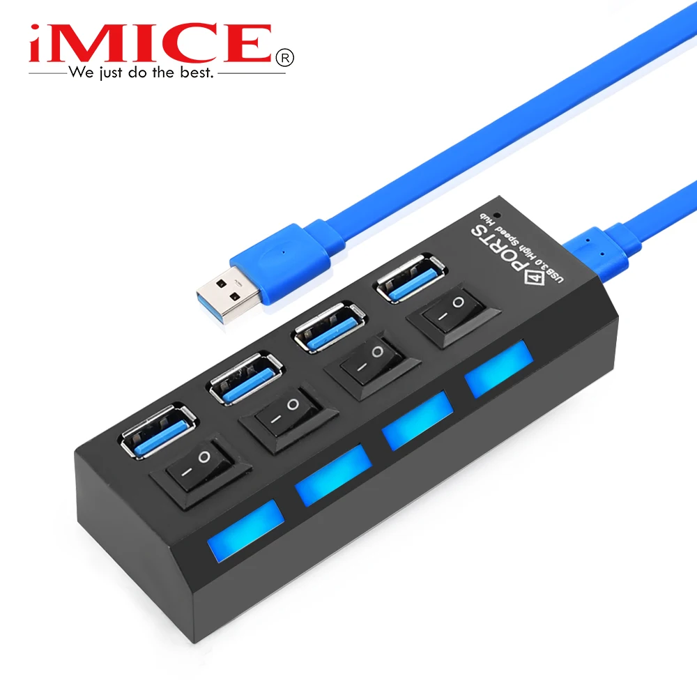 

iMice USB 3.0 HUB Mutil usb Port Hub 5Gbps 4/7 Ports Mini USB Splitter with Independent Switch usb HUB Reader With Power Adapter
