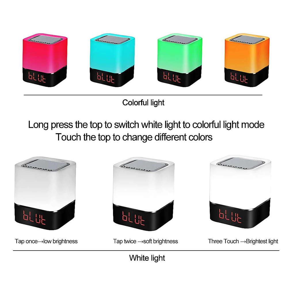 Colorful LED Light Touch Switch Bluetooth Speaker Clock Bluetooth Speaker Gift hot