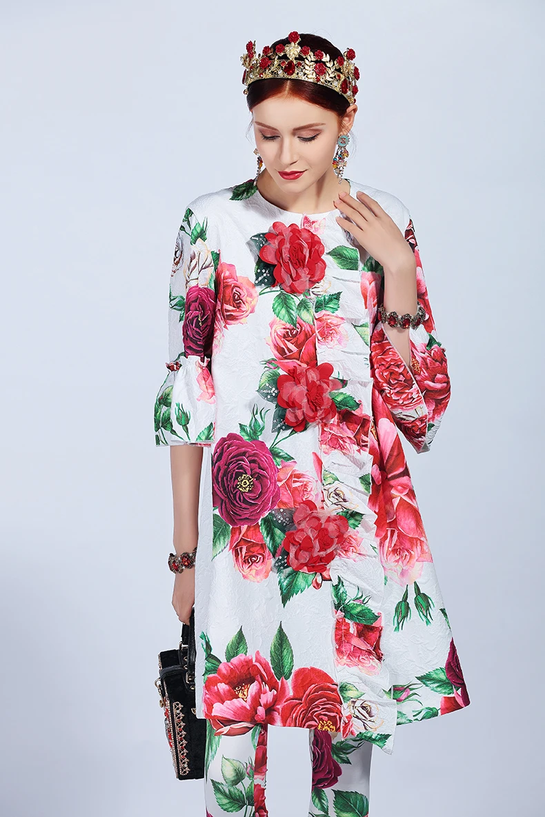 LD LINDA DELLA 2018 осень мода Штаны для пробежки костюм наборы женские аппликации цветочный принт Длинные брюки костюм комплект из двух предметов