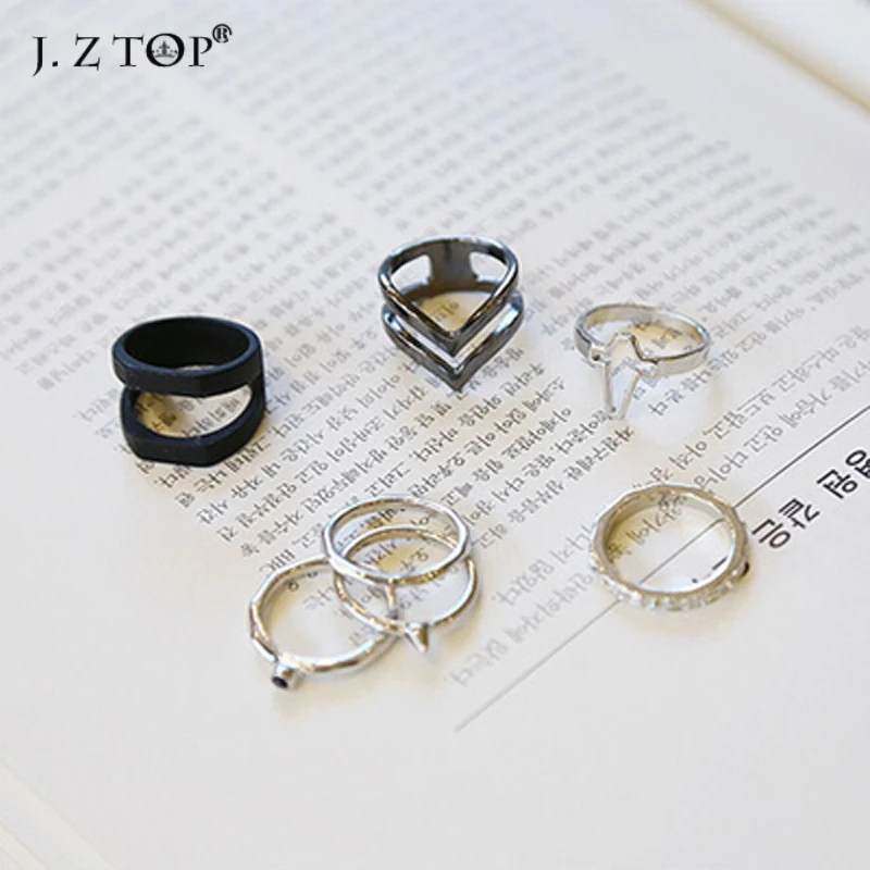 The New Fine Geometry V Shaped Finger Rings Knuckle Joint Rings Black