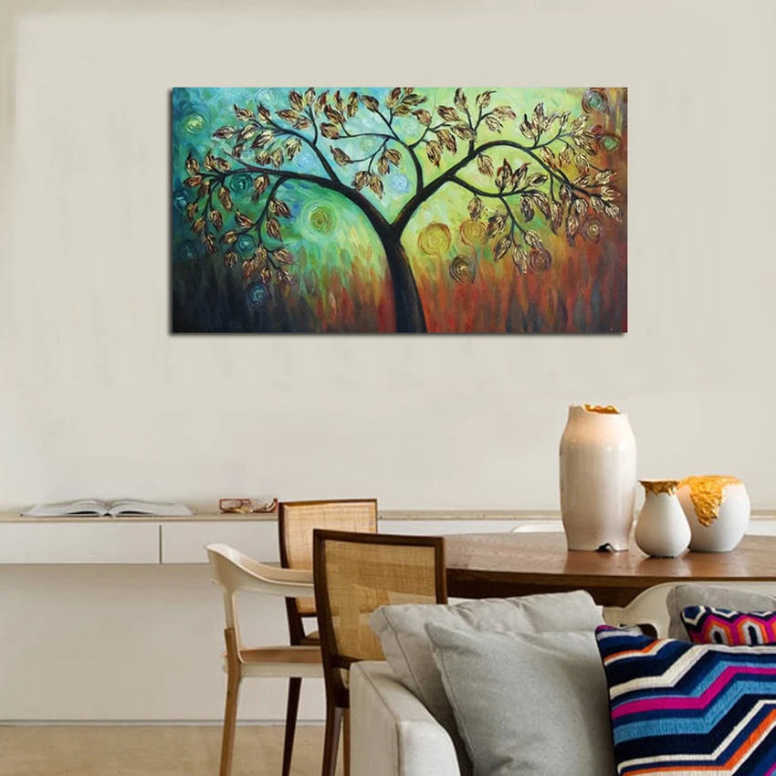 

Hand painted modern simple style oil painting on canvas abstract lucky leaves tree oil painting home wall art decorations