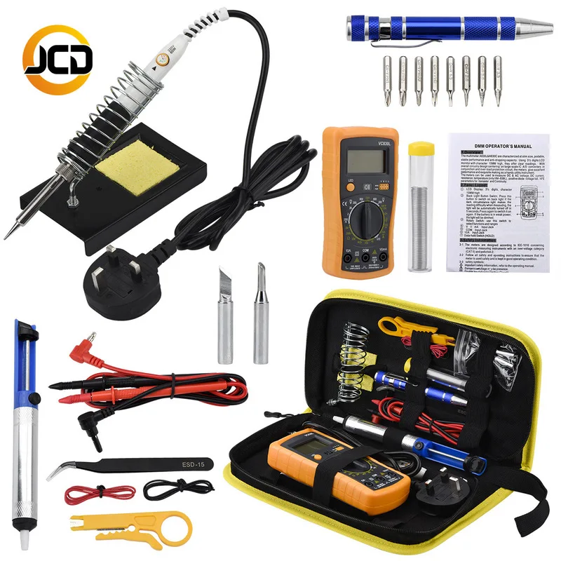 

60W Electric Soldering Iron Kit Adjustable Temperature Repair Welding Tool Digital Multimeter Iron Frame Suction Device