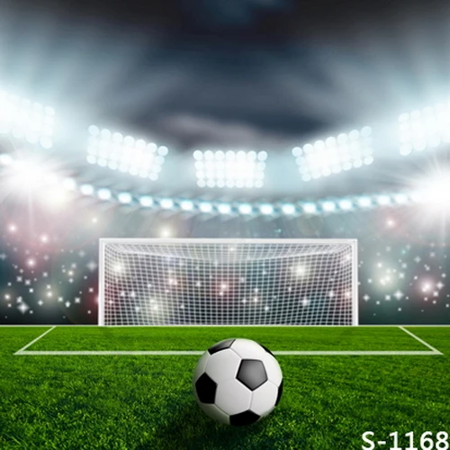 Football Soccer Stadium Aerial View Scene 12x8ft Vinyl Photography Background Bright Spotlights Numberous Bleachers Seats Sports Theme Backdrop Adult Sportsman Portrait Shoot Birthday Banner