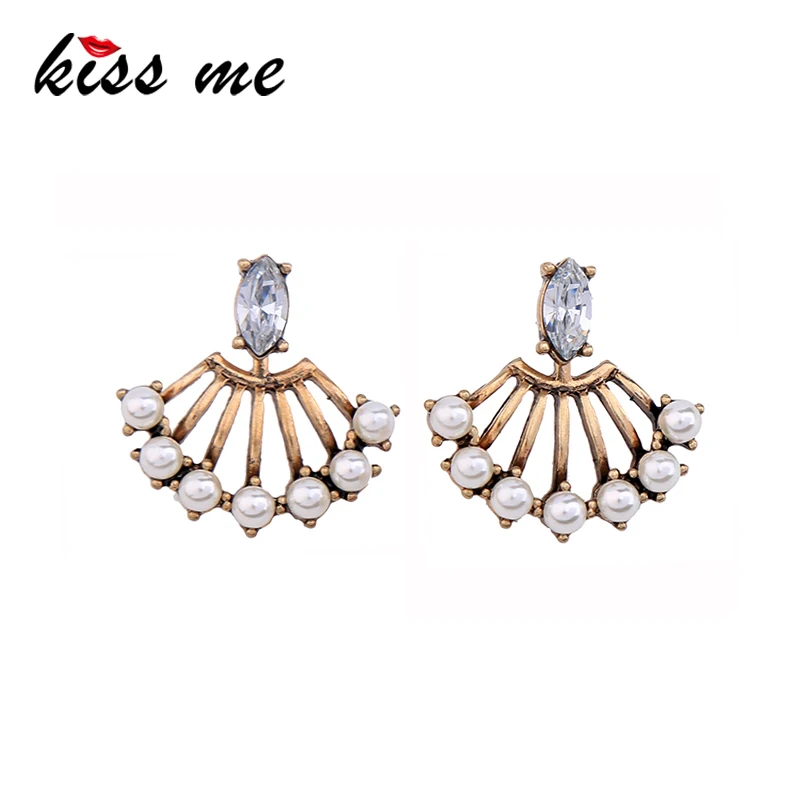 

KISS ME Simulated Pearls Geometric Vintage Stud Earrings 2017 New Statement Earrings Fashion Jewelry