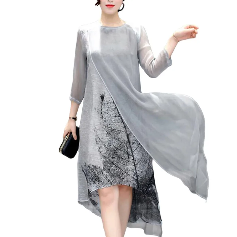 

2019 Plus size 4XL Summer Dress Irregular Women Dress Printed Loose Mid length Dresses Vestidos de Festa Oversized Mori Girls