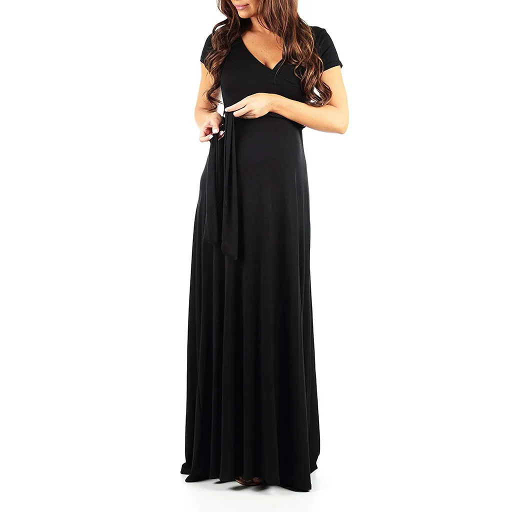 Платья для беременных женские платья с v-образным вырезом и коротким рукавом плотное летнее платье для беременных летние длинные платья