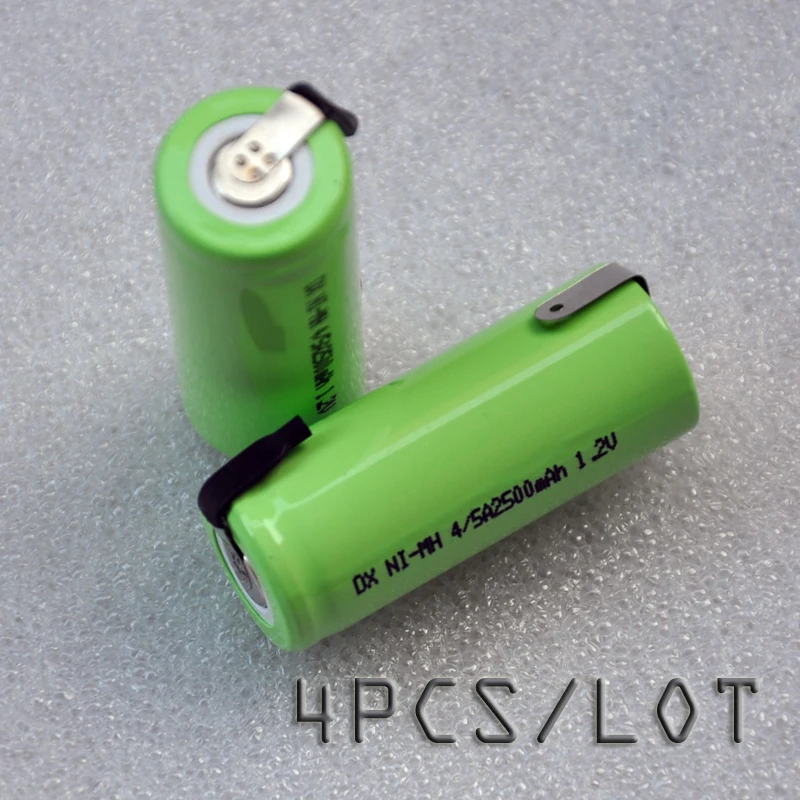 

New 4PCS/LOT 4/5A 1.2V rechargeable battery 2500mah 4/5A 17430 4/5 A ni-mh nimh cell with welding tab pins with free shipping