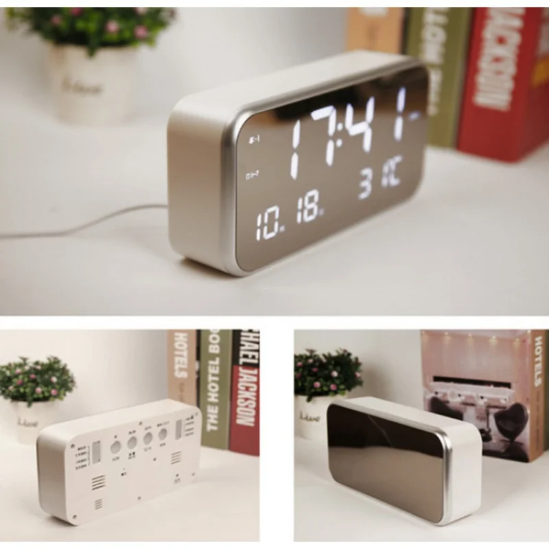 

LED Mirror Alarm Clock Multifunction Digital Electronic LED Mirror Clock With Temperature Snooze Calendars Function