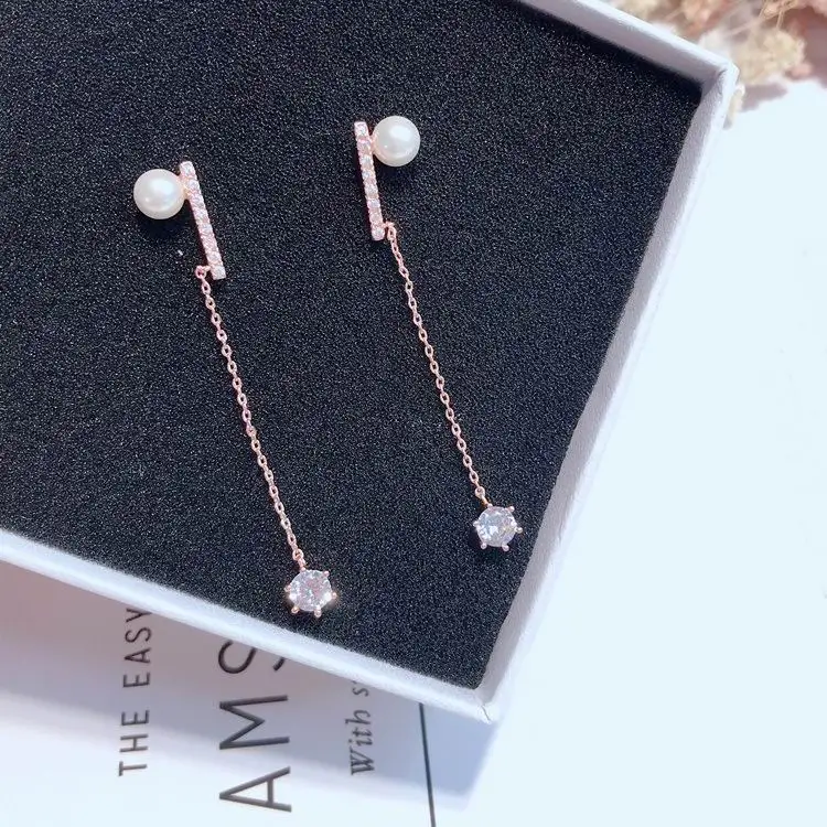 

MENGJIQIAO 2018 New Elegant Shiny Cubic Zircon Temperament Drop Earrings For Women Simulated Pearl Micro Pave Pendientes Femme