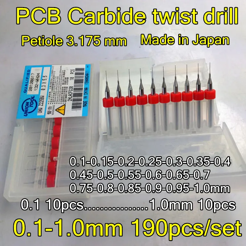 Made in Japan Petiole 3.175 mm PCB Miniature carbide twist drill 0.1 1.0mm 190pcs/set Free