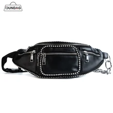 Черная поясная сумка из искусственной кожи на ремне для женщин классная женская сумка на ремне с заклепками и цепочкой маленькая сумка высокого качества для девочек