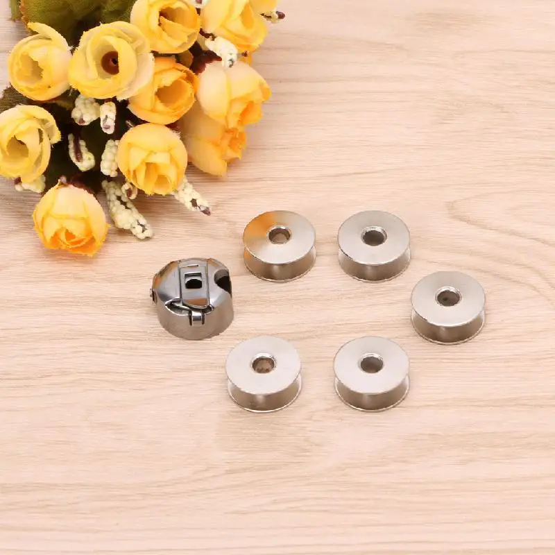 

5 Bobbin + 1 Bobbin Case Set Empty Bobbins Sewing Machine Spools Case Storage Box for Sewing Machine Bobbin Iron