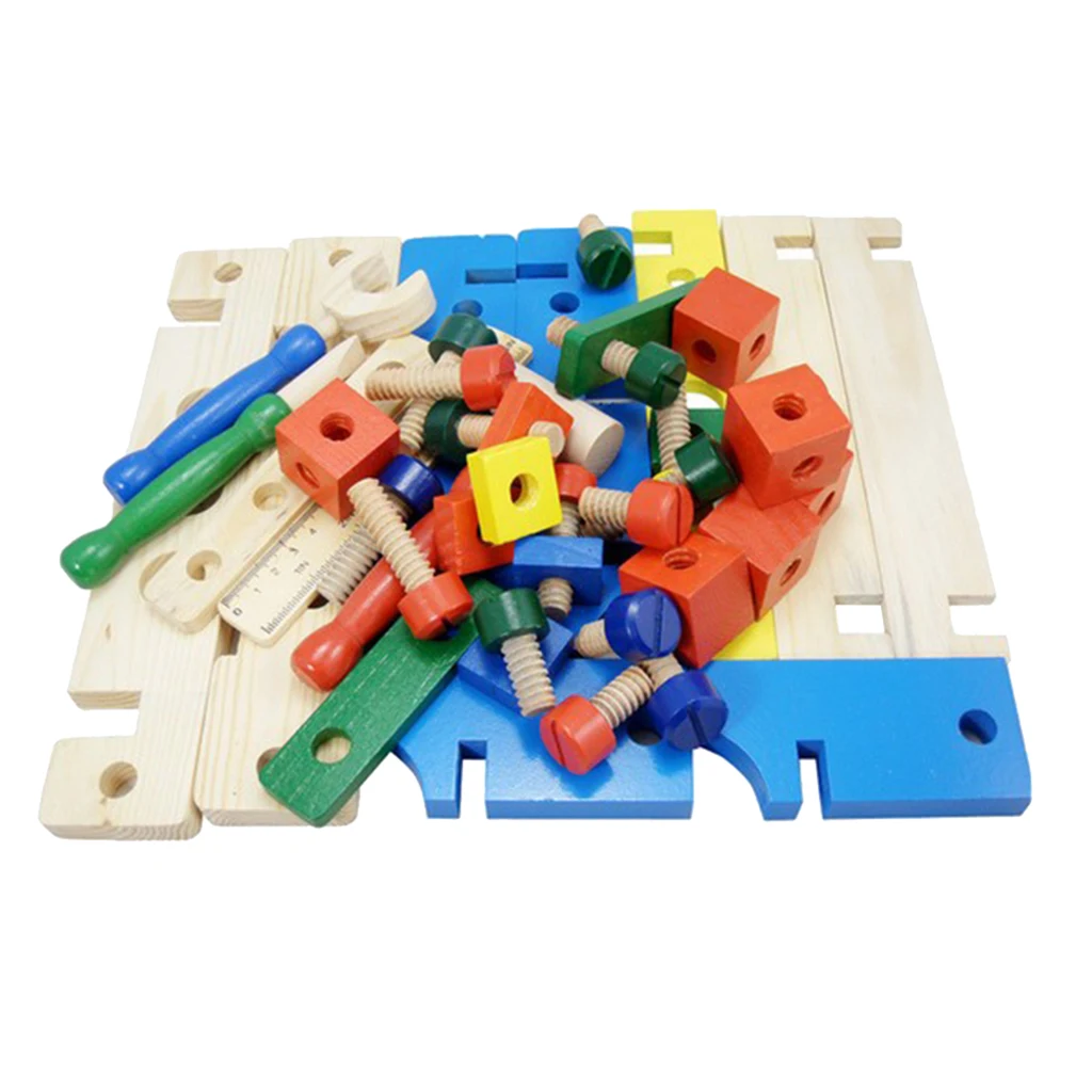 Baby Preschool Educational Wooden Combine Tools Nuts Sets Children Toys Gift - Pounding Tool Kit - Screwing Construction Toy