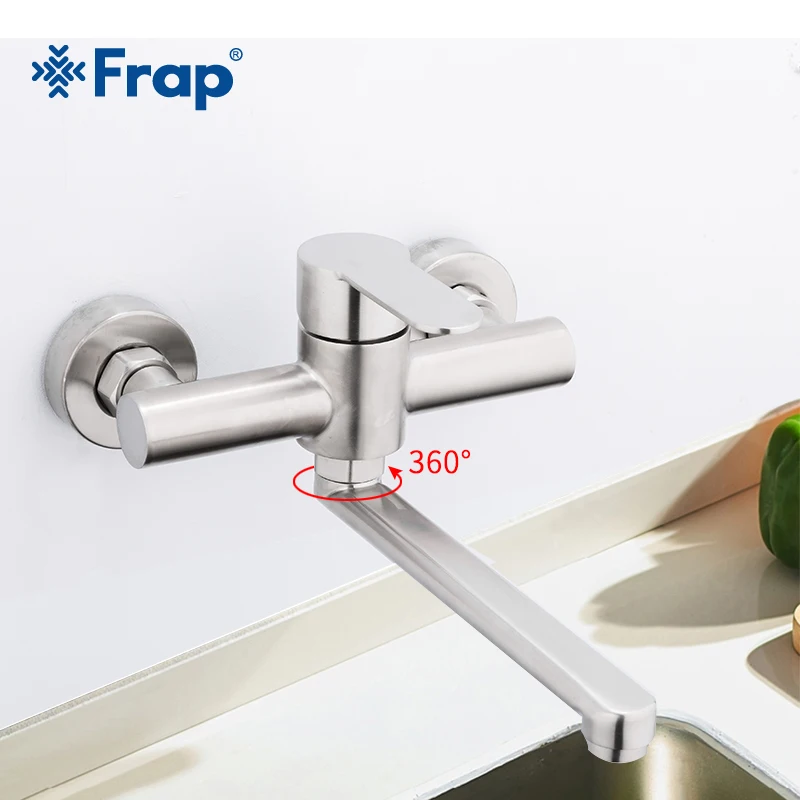 Online Frap montado en la pared grifo de cocina giratorio lavabo de verduras grifo mezclador de agua fría caliente fregona grifo de la piscina doble agujeros Y40086