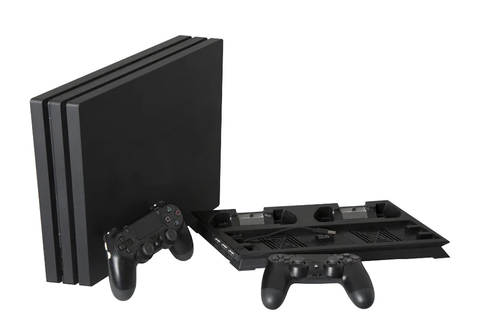 Baratos PS4 PRO Base de disipador de calor ventilador de refrigeración Vertical cargador soporte Dual controlador de carga Dock para Playstation 4 PS 4 Pro Accesorios