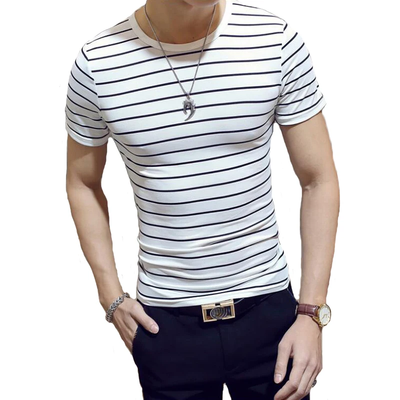 Men's striped t shirt new 2018 summer Korean version fashion t shirts ...