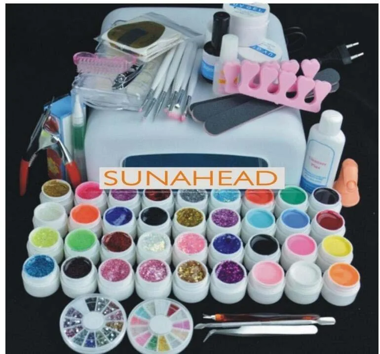 

New 36W Lamp / Light auto-timer 120s & 36 Colors UV builder GEL Nail Art extensions Tool Manicure set starter kit Sets