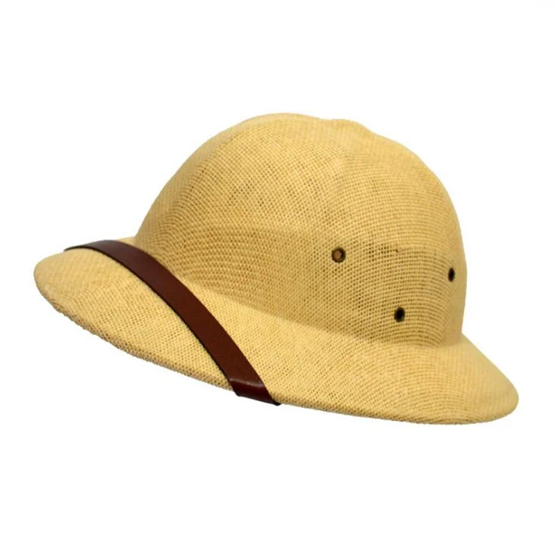 

2019 Unisex Novelty Toquilla Straw Sun Hats for Men Vietnam War Army Hat Helmet Pith Dad Boater Bucket Hats Summer