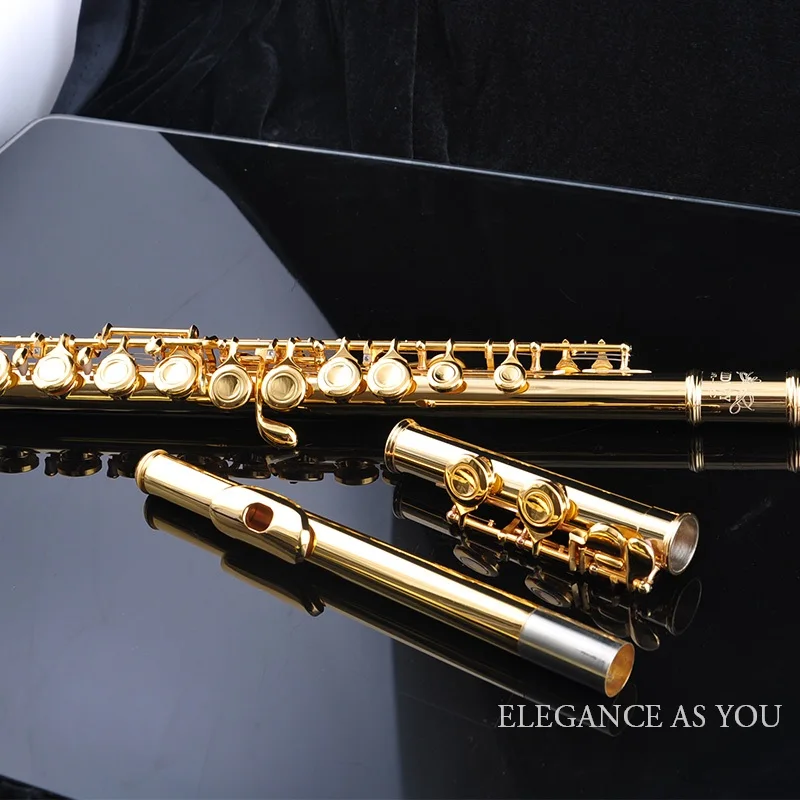 Pure good sound quality gold plated 16 holes E key C flute,play closed hole cupronickel C tune