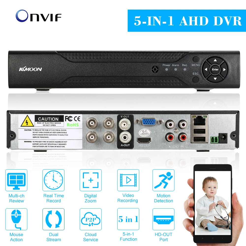 KKmoon Hybrid NVR AHD TVI CVI DVR 5-в-1 цифровой видео Регистраторы 4CH 1080P P2P облачная сеть Onvif CCTV безопасности Камера