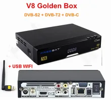 Original 1pc V8 Golden 1080p Full HD DVB-S2 + DVB-T2 + DVB-C Digital Satellite TV Receiver Support Youtube Powervu IPTV+USB WiFi