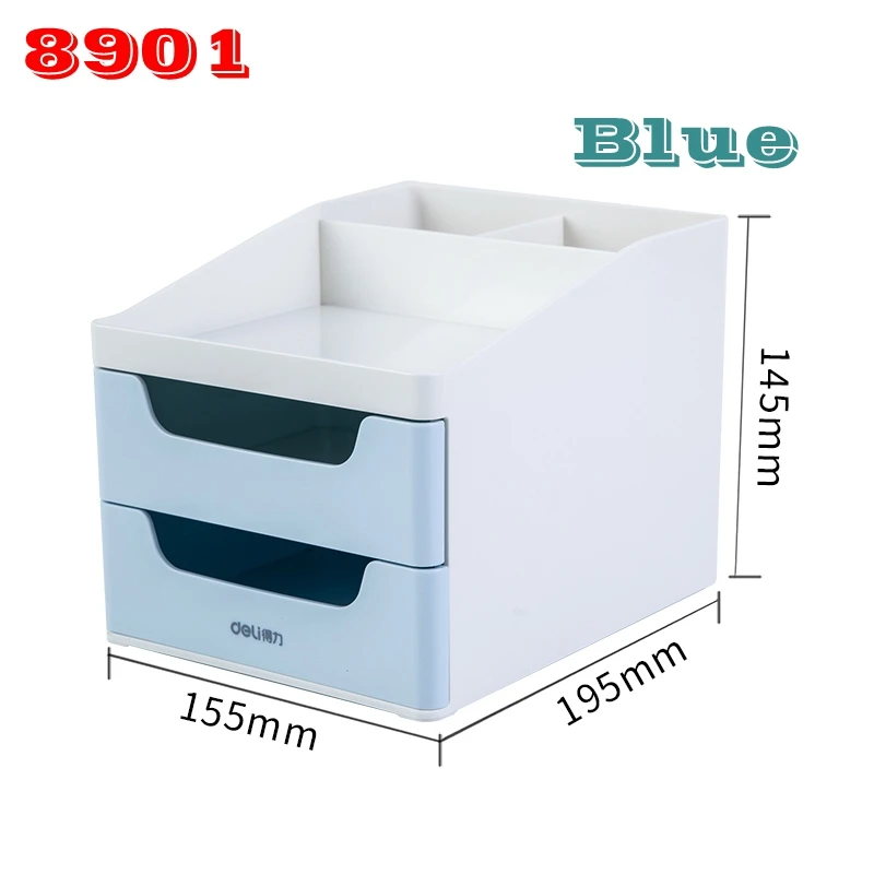 Deli 8900/8901 Настольный органайзер Набор двойной drwaer коробка для хранения Многоэтажный настольный офисный канцелярский коллекционный ящик - Цвет: 8901-blue