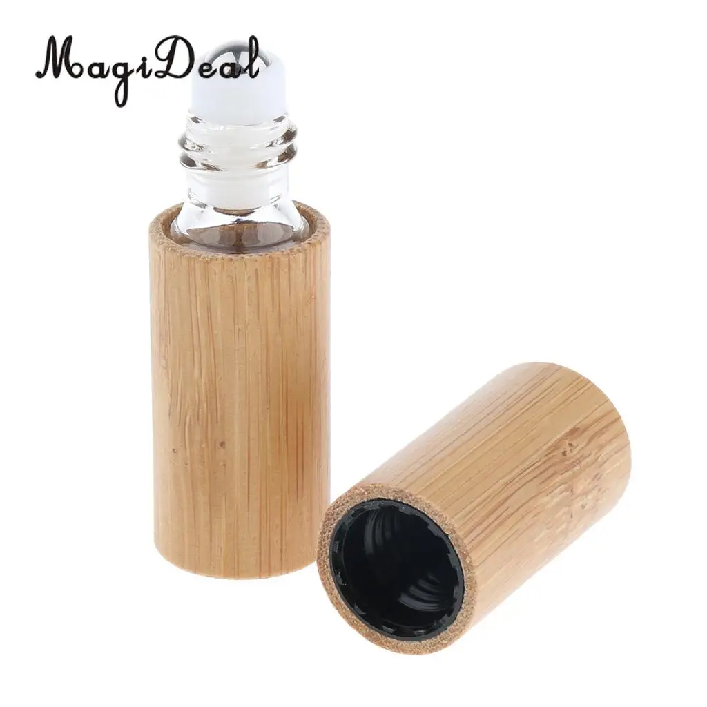 Natural Wood Essential Oil Storage Display Rack Holder Organizer Stand with Refillable Empty Roller Ball Bottle Set
