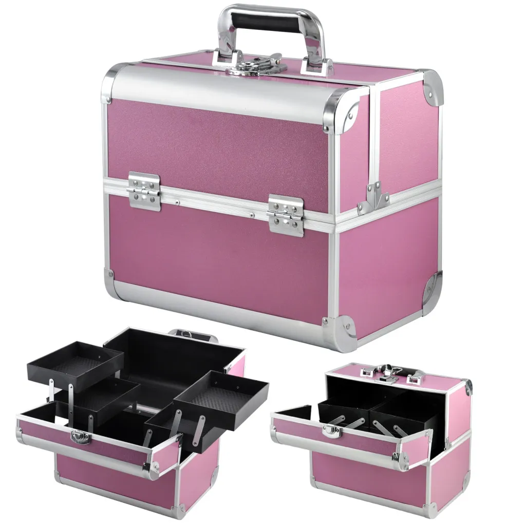 Pare S On Pink Cosmetic Case Ping Low Foxhunter Alu Makeup Beauty Cosmetic Hairdressing Nail 4 In 1 Case Box Trolley