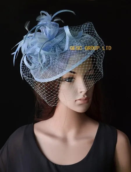 Сливы фиолетовый головной убор Sinamay Свадебные шапки для женщин с перьями и вуалью рас вечерние, Кентукки Дерби. QF079