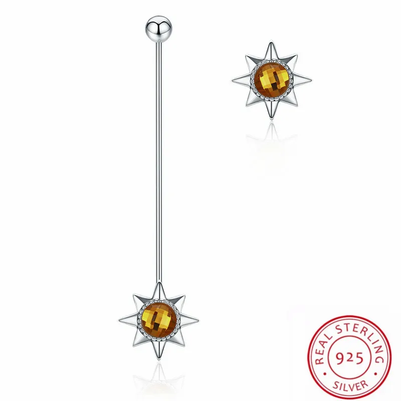 

LJ&OMR 100% Authentic 925 Sterling Silver Sun Small Drop Dangle Earrings For Girls Womens Fashion Jewelry Gift Yellow Crystak CZ