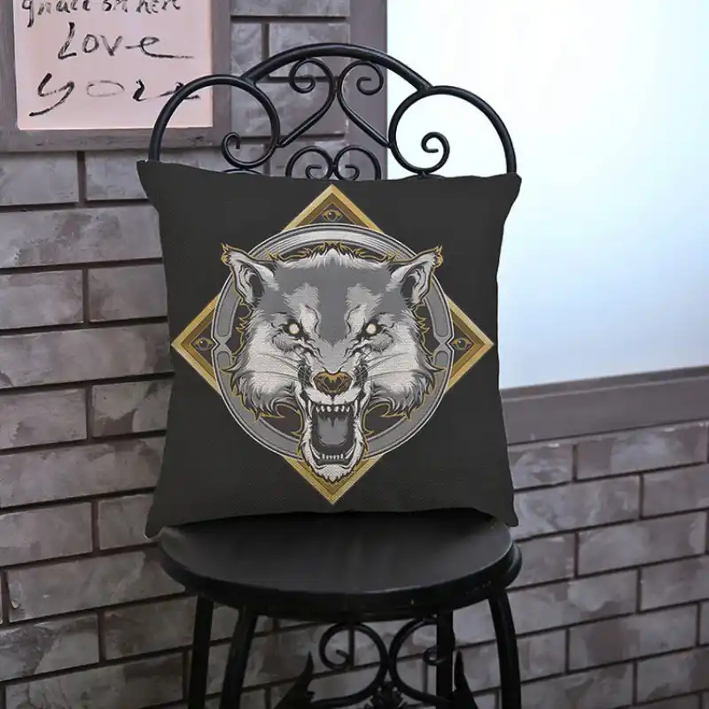 Black Tatoo Animal Lion Tiger Eagle Coffee Bar Decoration Sofa Cushion Retro Vintage Design Salon Outdoor Chair Throw Pillows