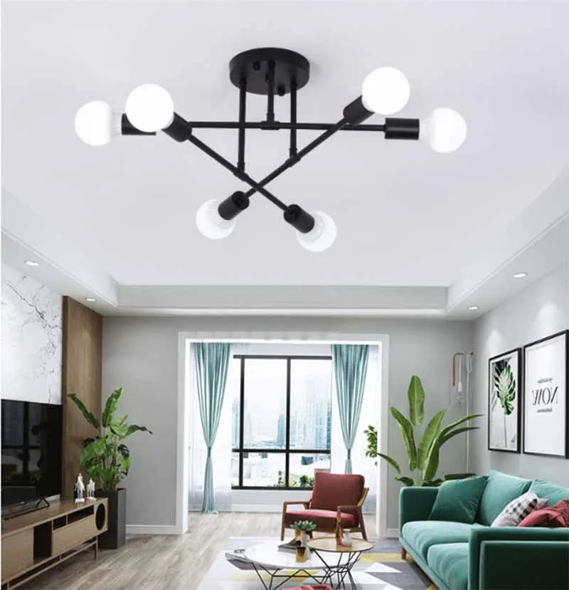 

6Head LED Ceiling Lamp Nordic Creative Personality Living Room lamp Post Modern Iron Bedroom Study Ceiling Light Home Decoration