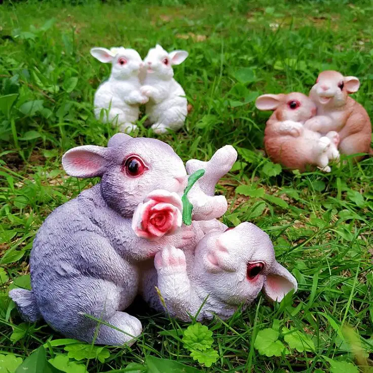 

Outdoor Gardening Simulation Animal Decoartion Resin Rabbit Ornaments Courtyard Park Statue Figurines Garden Villa Furnishings