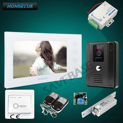 

HOMSECUR 7" Wired Video&Audio Door Entry Phone Call System Electric Strike Lock Set Included TC011-B +TM704-W