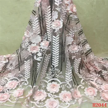 

Newest Arriver Beautiful Flower African Pink Lace Fabric, Beads Nobleness African 3d Lace Fabric gold for Party Dresses HJ2044-1