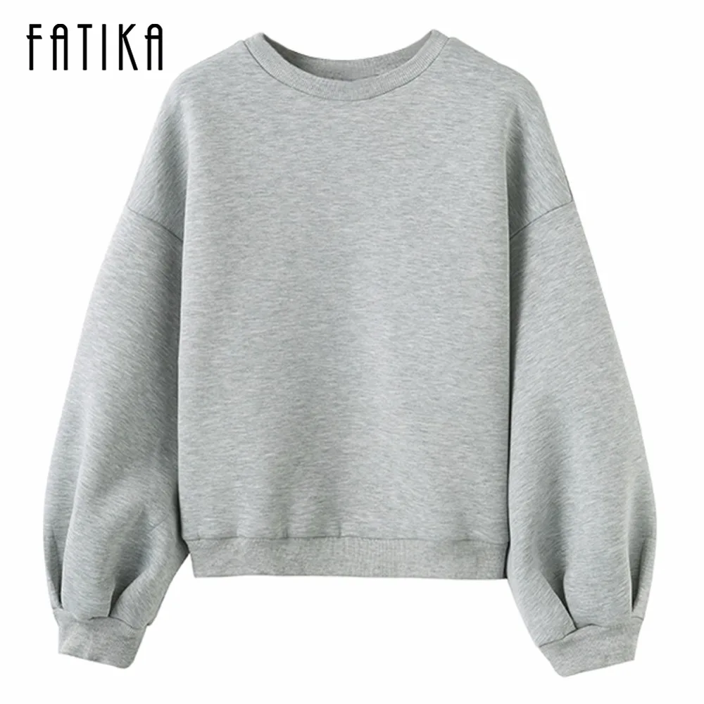 

FATIKA 2017 Autumn Winter New Fashion Women Hollow Out Sexy Sweatshirts O Neck Lantern Sleeve Solid Pullovers For Woman