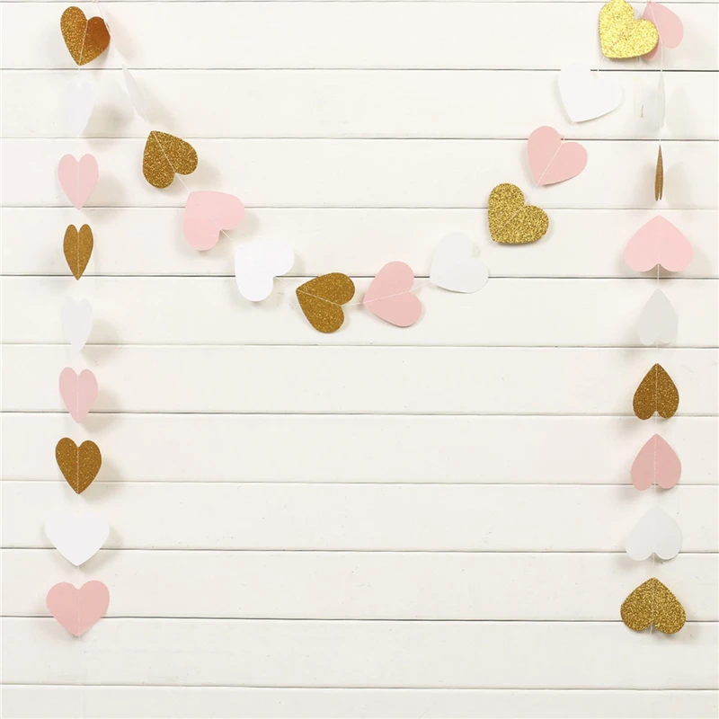 

3m 4m Paper Garland Valentines Day Decoration Wedding Garland, Heart Banner Stars Wall Hanging Flag Party Supplies Home Dcecor