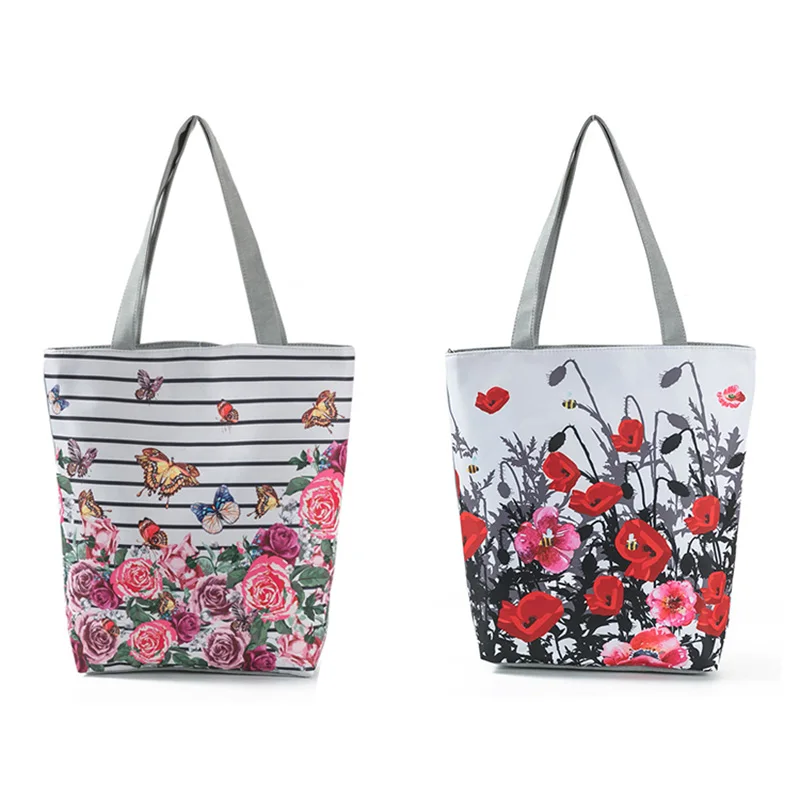  Floral Printed Tote Handbag Female Large Capacity Canvas Shoulder Bag Summer Beach Bag Best Sale-WT