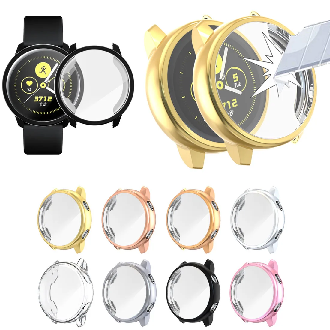 

All-Around Soft TPU Cover For Samsung Galaxy Watch Active Case Screen Protector Cover Plating Silicone Watch Case Shell