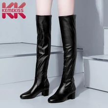 KemeKiss/размеры 32-43; женские ботинки; обувь на толстом каблуке; женские модные простые теплые сапоги выше колена; Женская офисная обувь