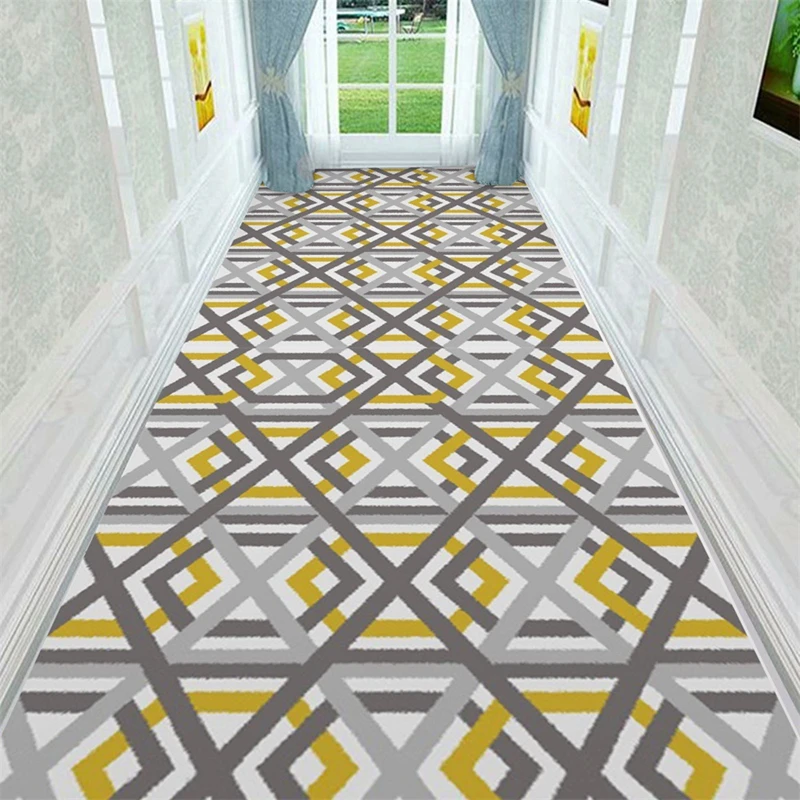 Nordic Stair Tapete Yellow Grey Geometric Corridor Carpet Hotel Long Aisle Rug Home Entrance Hallway Doormat Anti-Slip Floor Mat