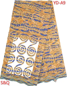 

High quality embroidered african french lace fabric with stone for wedding party African Tulle Lace with stones Fabric YD-A9