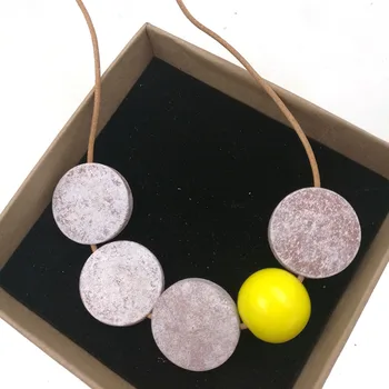 minimalist necklace Geometric Beaded wood beaded necklace unique simple leather cord gift bright color necklace NW144