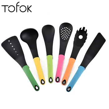 

Cookware Set Home Kitchenware Spatula Spoon Turner Skimmer Tofok New Nylon 6pcs With Bracket Box